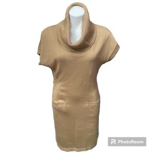 Calvin Klein Tan Taupe Button Side Cowl Neck Knit Sweaterdress - Small